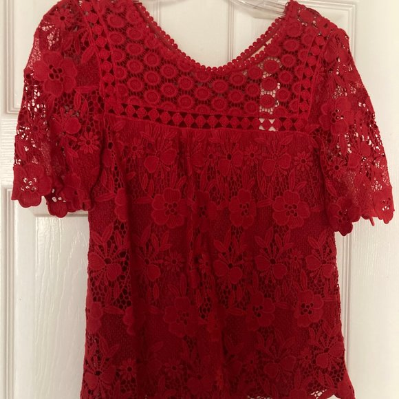 NWT Anthropologie Vanessa Virginia Red Candace Lace Top, size 4 - Picture 4 of 7